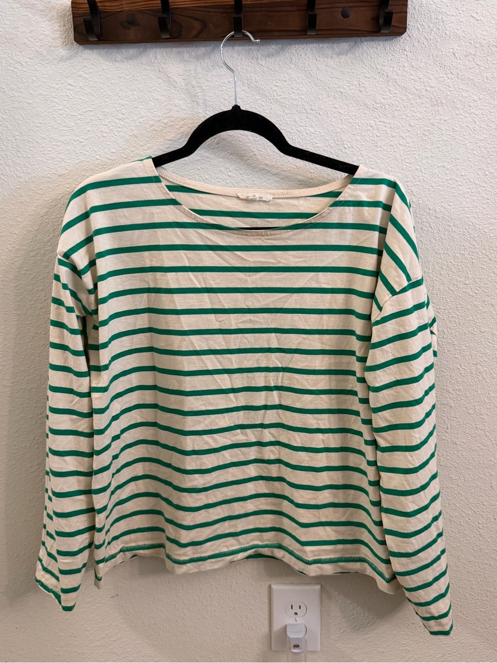 Maurices Cream and Teal Striped Boatneck Top
